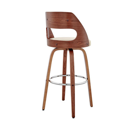 Julius 30" Cream Faux Leather and Walnut Wood Bar Stool