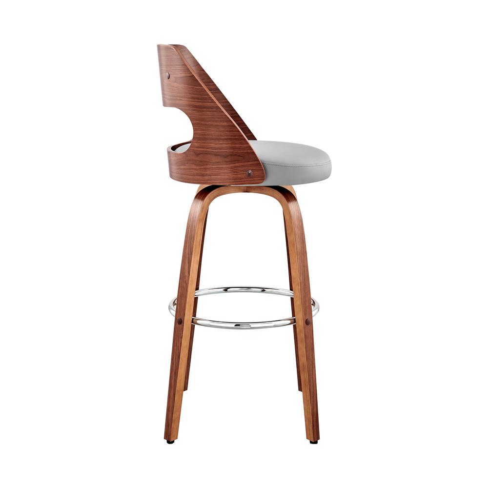 Swivel Bar Stool with Gray Faux Leather Seat and Walnut Wood Finish