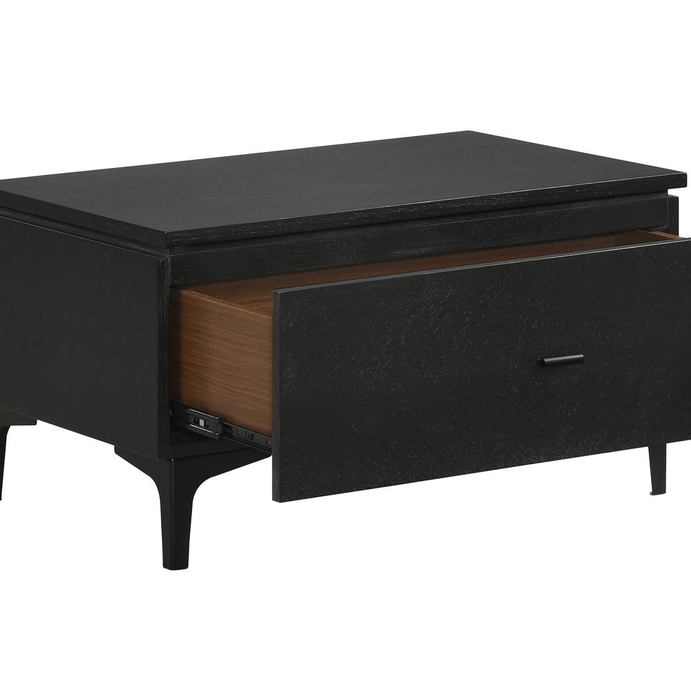 Legend Black Glaze Ash Veneer 1 Drawer Nightstand with Metal Legs