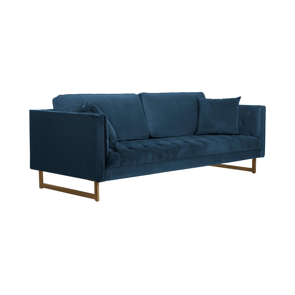 Lenox Blue Velvet Modern Sofa with Brass Legs, Natural Color