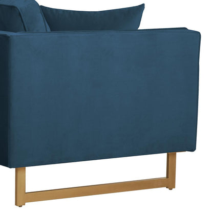 Lenox Blue Velvet Modern Sofa with Brass Legs, Natural Color