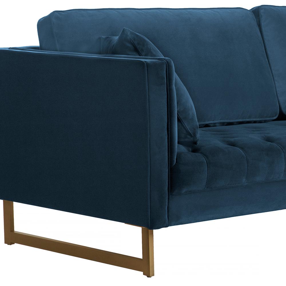 Lenox Blue Velvet Modern Sofa with Brass Legs, Natural Color