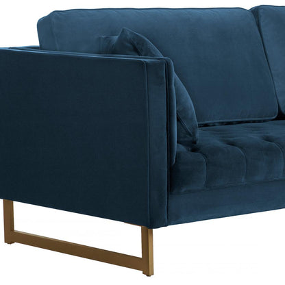 Lenox Blue Velvet Modern Sofa with Brass Legs, Natural Color