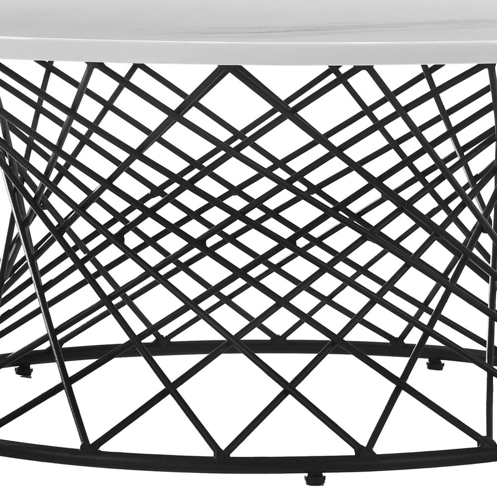 Loxley White Marble Coffee Table with Black Metal Base