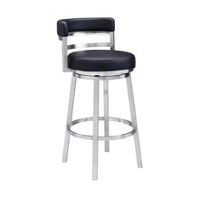 Contemporary 26" Counter Height Barstool in Brushed Stainless Steel Finish Black Faux Leather