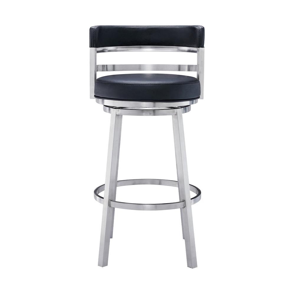 Contemporary 26" Counter Height Barstool in Brushed Stainless Steel Finish Black Faux Leather