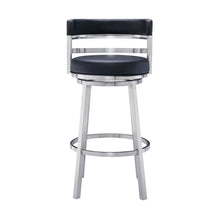 Contemporary 26" Counter Height Barstool in Brushed Stainless Steel Finish Black Faux Leather