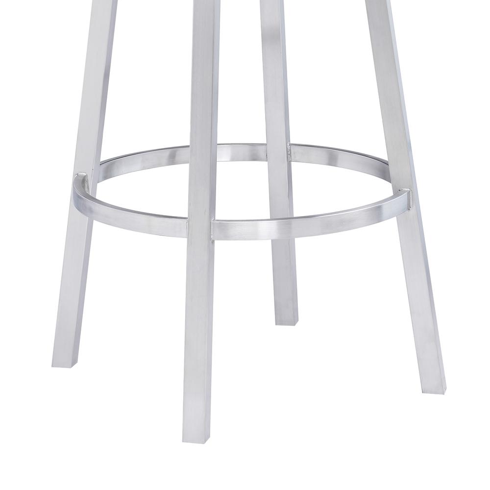 Contemporary 30" Bar Height Barstool in Brushed Stainless Steel Finish, Grey Faux Leather