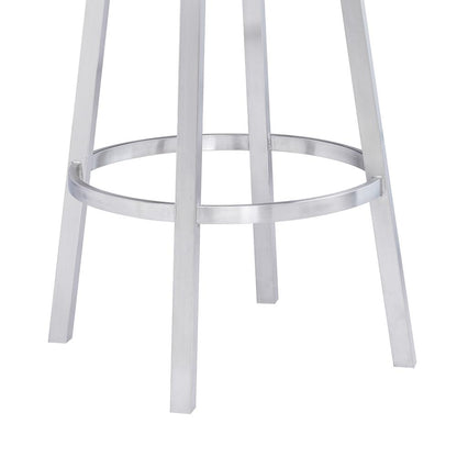 Contemporary 30" Bar Height Barstool in Brushed Stainless Steel Finish, Grey Faux Leather