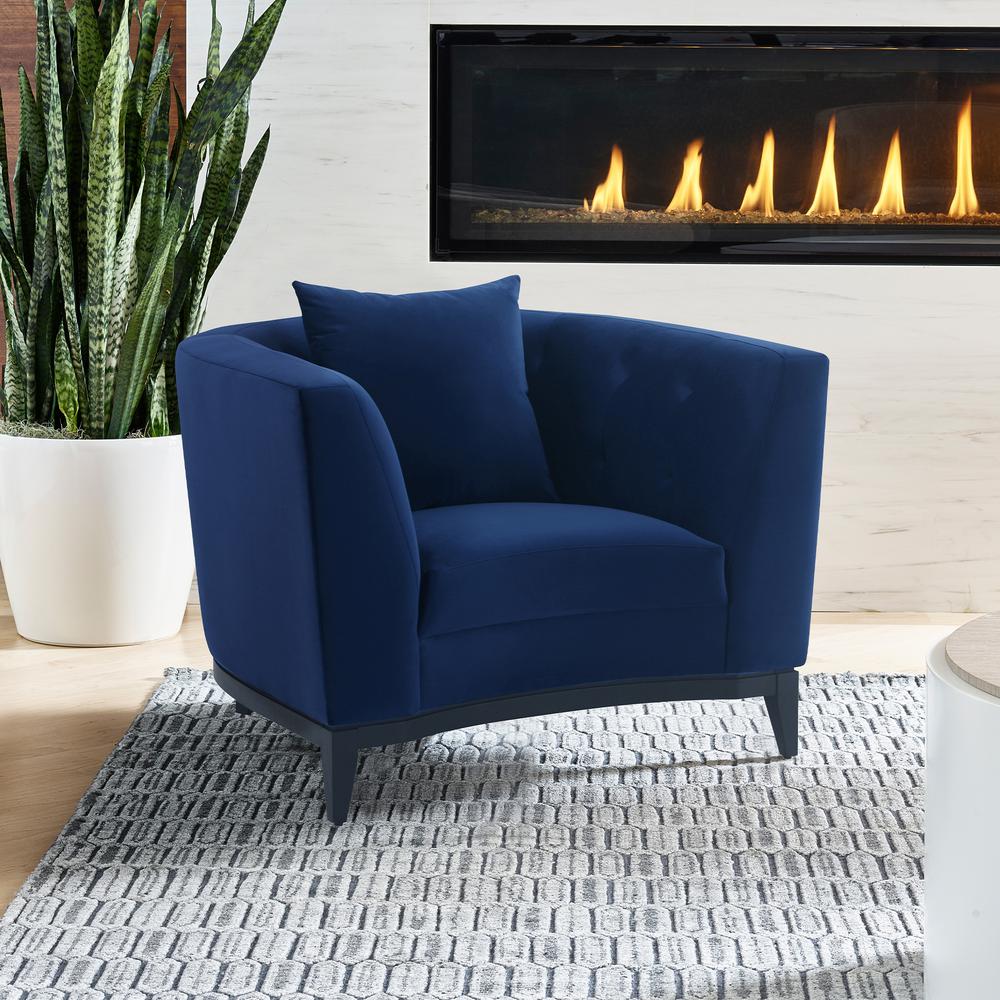 Melange Blue Fabric Upholstered Accent Chair with Black Wood Base
