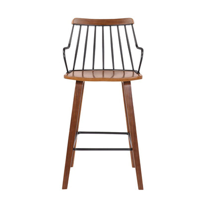 Micah Walnut and Metal Modern 26" Counter Height Bar Stool, WALNUT