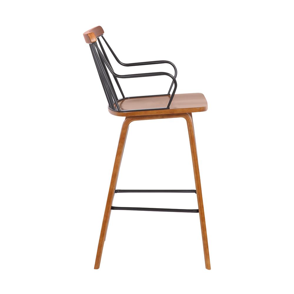 Micah Walnut and Metal Modern 26" Counter Height Bar Stool, WALNUT