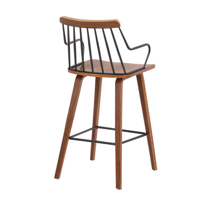 Micah Walnut and Metal Modern 26" Counter Height Bar Stool, WALNUT