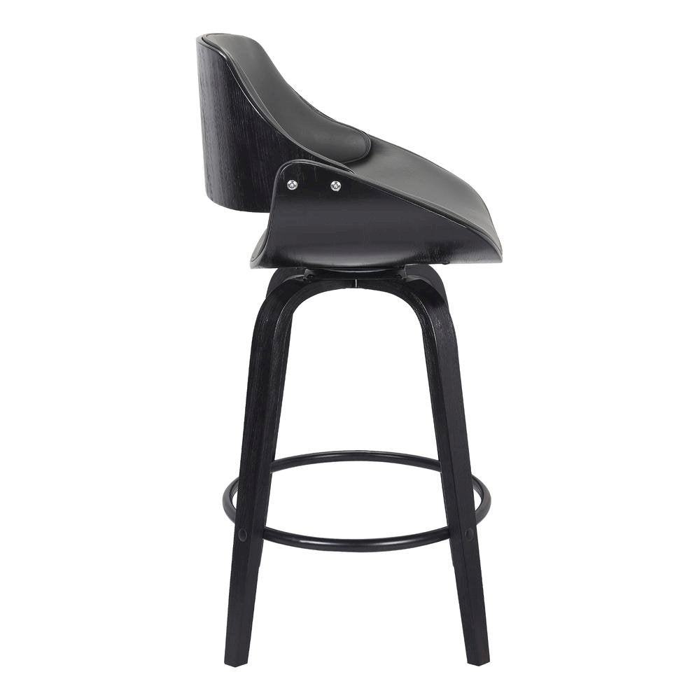 Swivel Counter Bar Stool with Black Brush Wood and Grey Faux Leather
