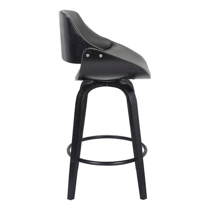 Swivel Counter Bar Stool with Black Brush Wood and Grey Faux Leather