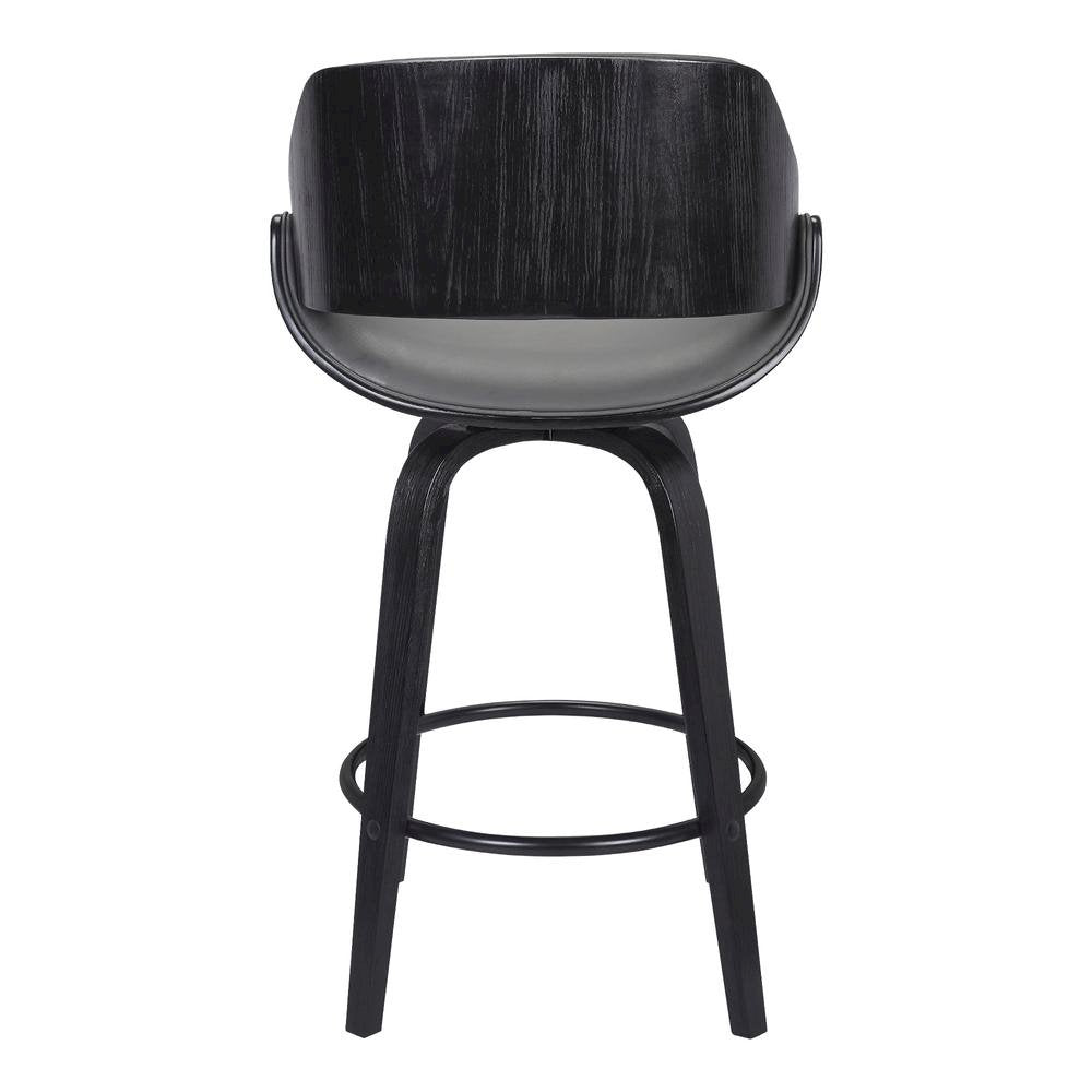 Swivel Counter Bar Stool with Black Brush Wood and Grey Faux Leather