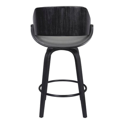 Swivel Counter Bar Stool with Black Brush Wood and Grey Faux Leather