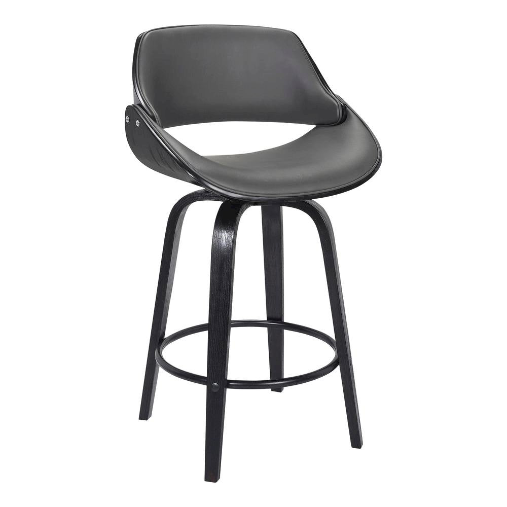 Swivel Counter Bar Stool with Black Brush Wood and Grey Faux Leather