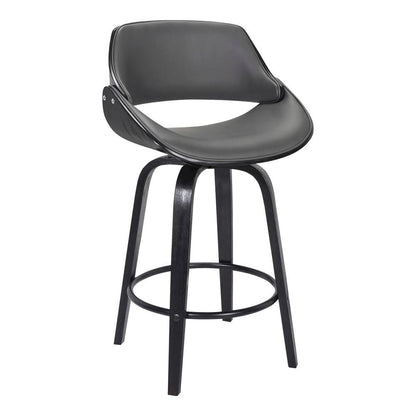 Swivel Counter Bar Stool with Black Brush Wood and Grey Faux Leather