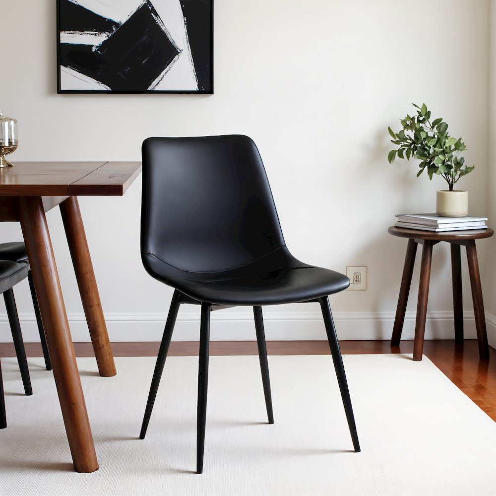 Modern Black Faux Leather Dining Chair with Powder Coated Metal Legs