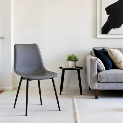 Gray Faux Leather Dining Chair with Black Powder-Coated Metal Legs