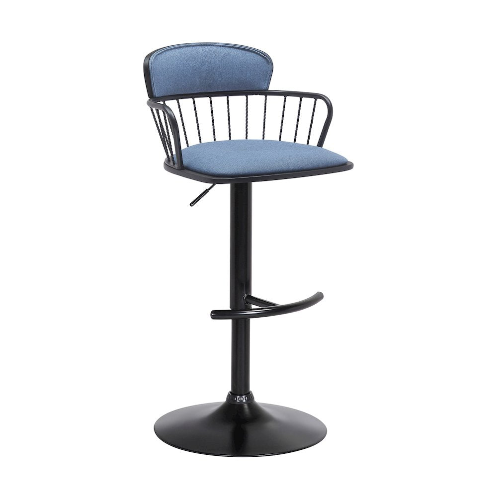 Nash Upholstered Wood Adjustable Bar Stool with Black Metal Base