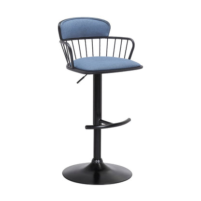 Nash Upholstered Wood Adjustable Bar Stool with Black Metal Base