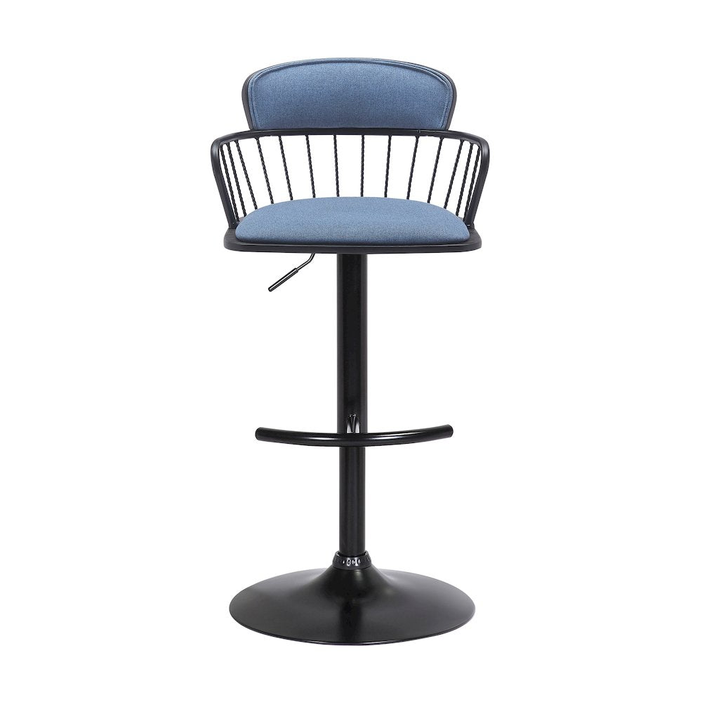 Nash Upholstered Wood Adjustable Bar Stool with Black Metal Base