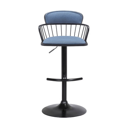 Nash Upholstered Wood Adjustable Bar Stool with Black Metal Base