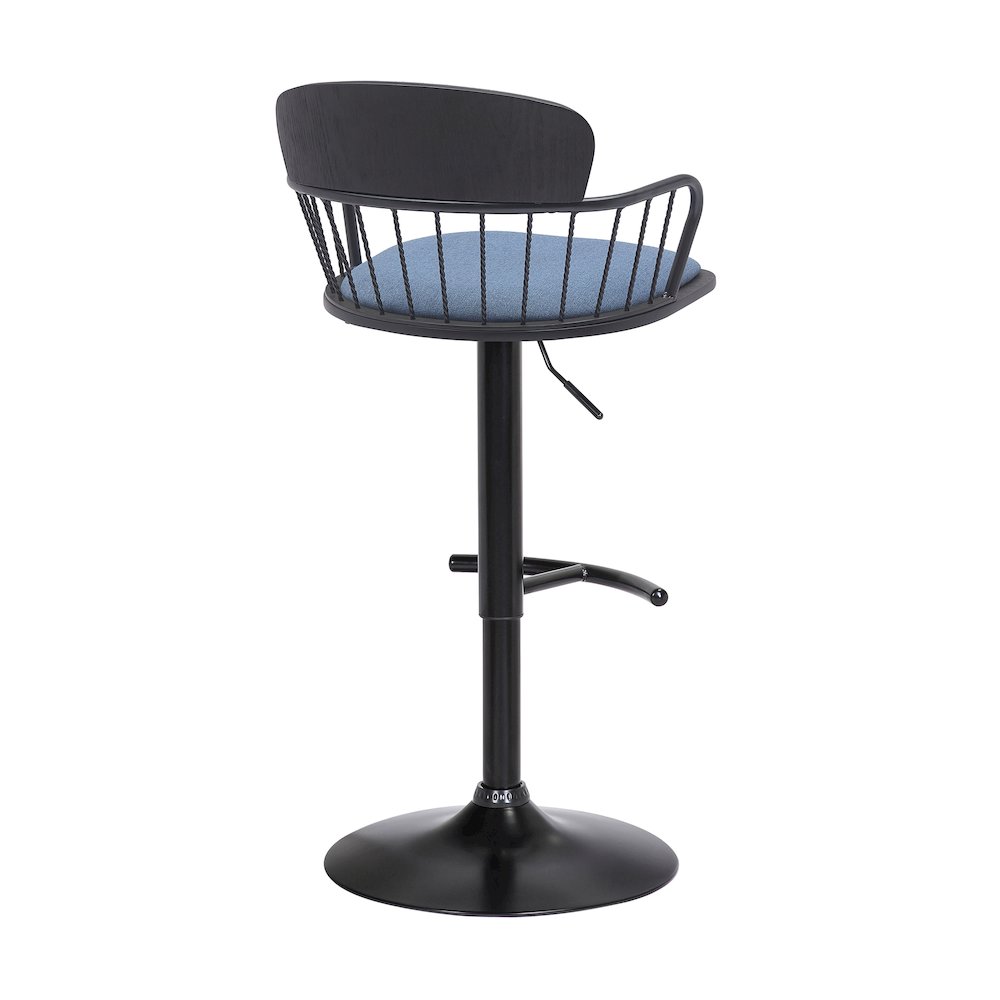 Nash Upholstered Wood Adjustable Bar Stool with Black Metal Base
