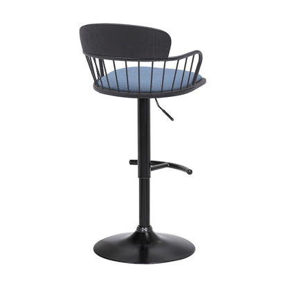 Nash Upholstered Wood Adjustable Bar Stool with Black Metal Base