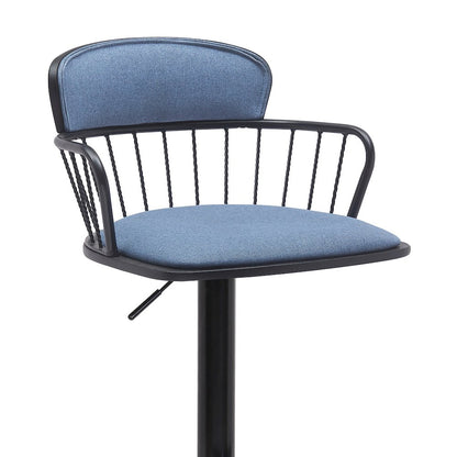 Nash Upholstered Wood Adjustable Bar Stool with Black Metal Base
