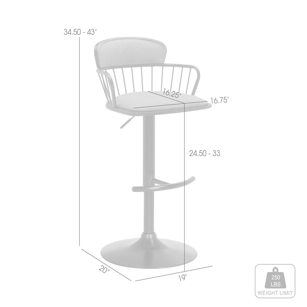 Nash Upholstered Wood Adjustable Bar Stool with Black Metal Base