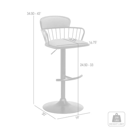 Nash Upholstered Wood Adjustable Bar Stool with Black Metal Base