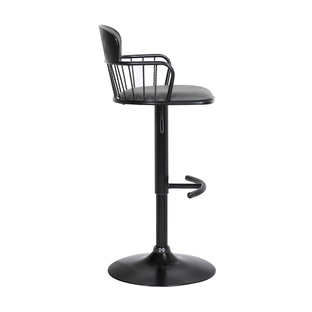 Nash Upholstered Wood Adjustable Bar Stool with Black Metal Base