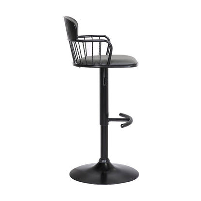 Nash Upholstered Wood Adjustable Bar Stool with Black Metal Base