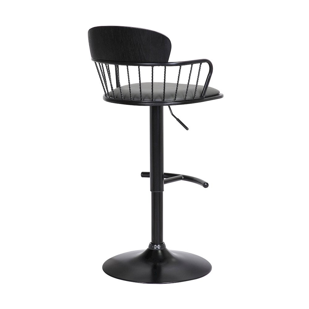 Nash Upholstered Wood Adjustable Bar Stool with Black Metal Base