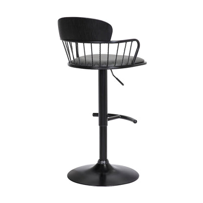 Nash Upholstered Wood Adjustable Bar Stool with Black Metal Base