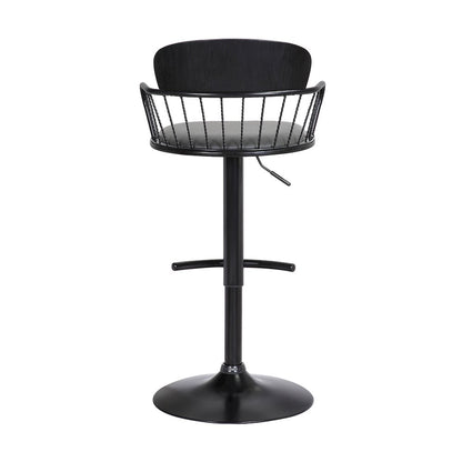 Nash Upholstered Wood Adjustable Bar Stool with Black Metal Base