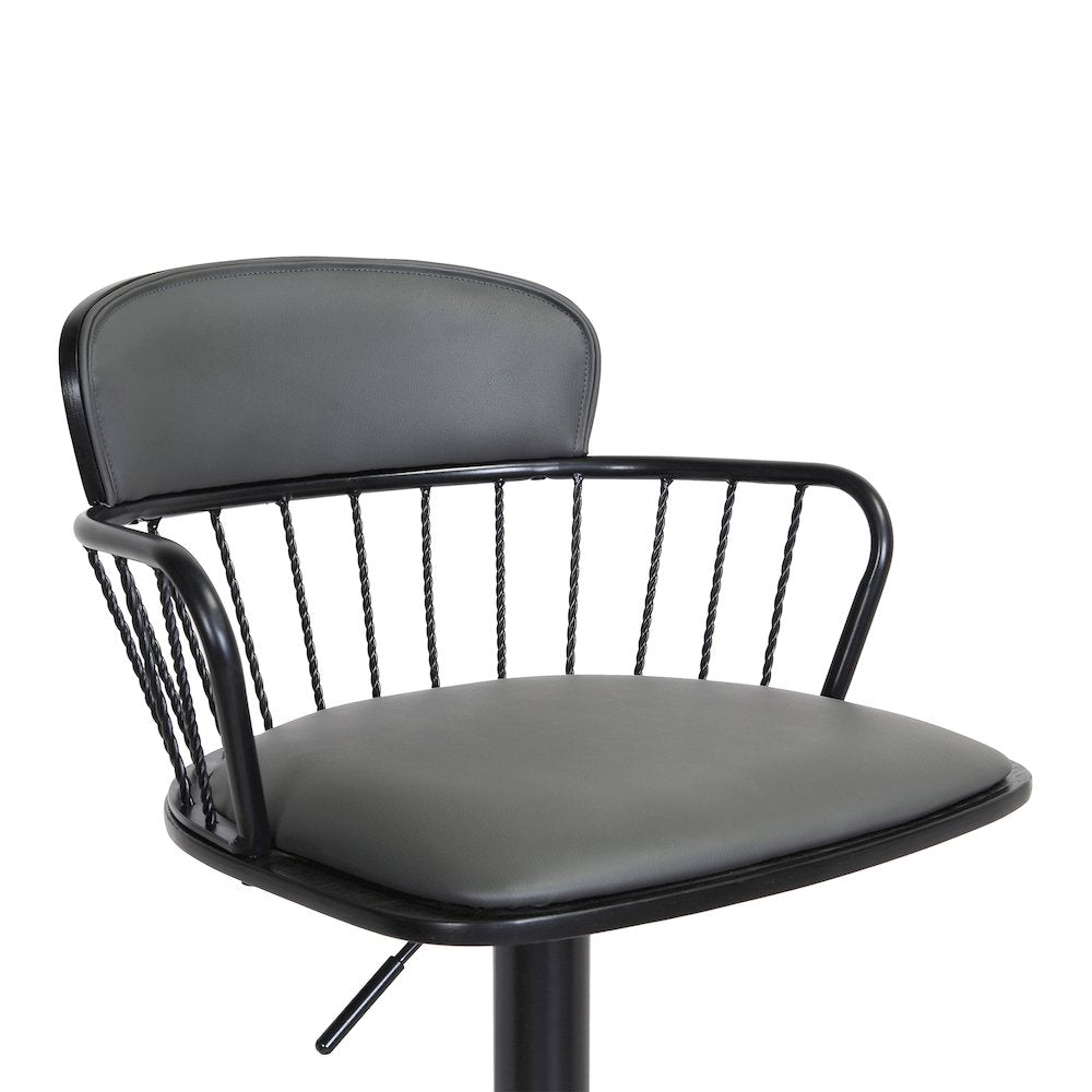 Nash Upholstered Wood Adjustable Bar Stool with Black Metal Base