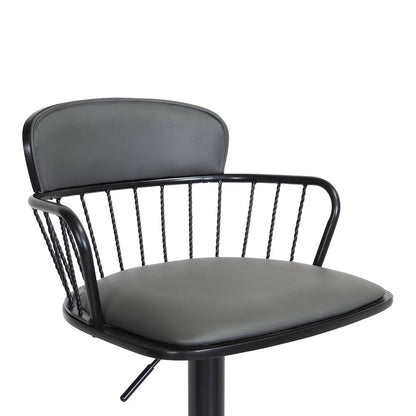 Nash Upholstered Wood Adjustable Bar Stool with Black Metal Base