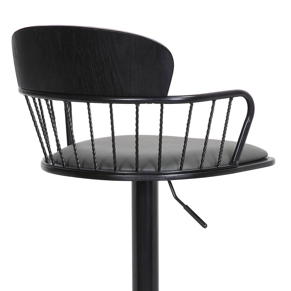 Nash Upholstered Wood Adjustable Bar Stool with Black Metal Base