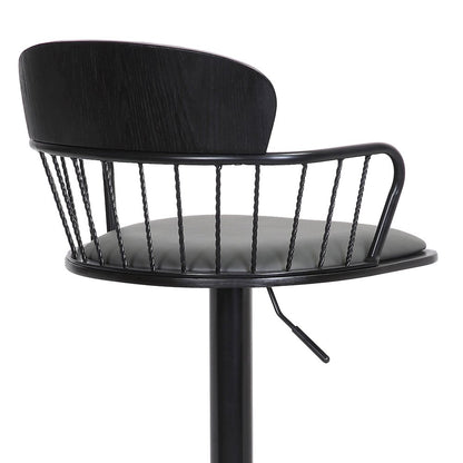 Nash Upholstered Wood Adjustable Bar Stool with Black Metal Base