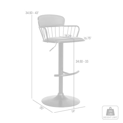 Nash Upholstered Wood Adjustable Bar Stool with Black Metal Base