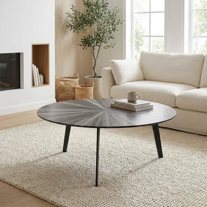 Gray Round Coffee Table with Tempered Glass Top and Metal Tripod Base