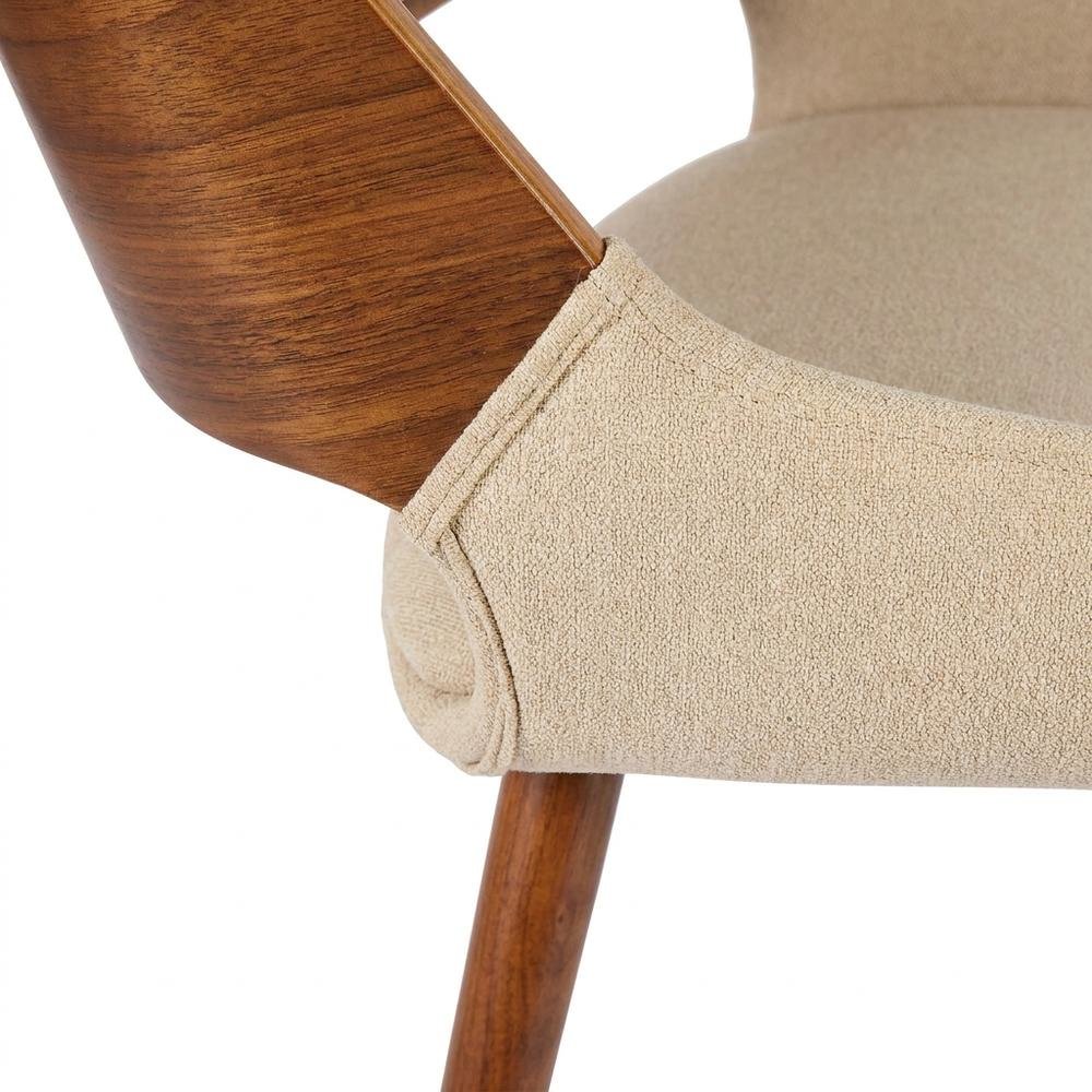 Mid-Century Modern Dining Chair in Wood with Fabric Seat and Arms, Walnut