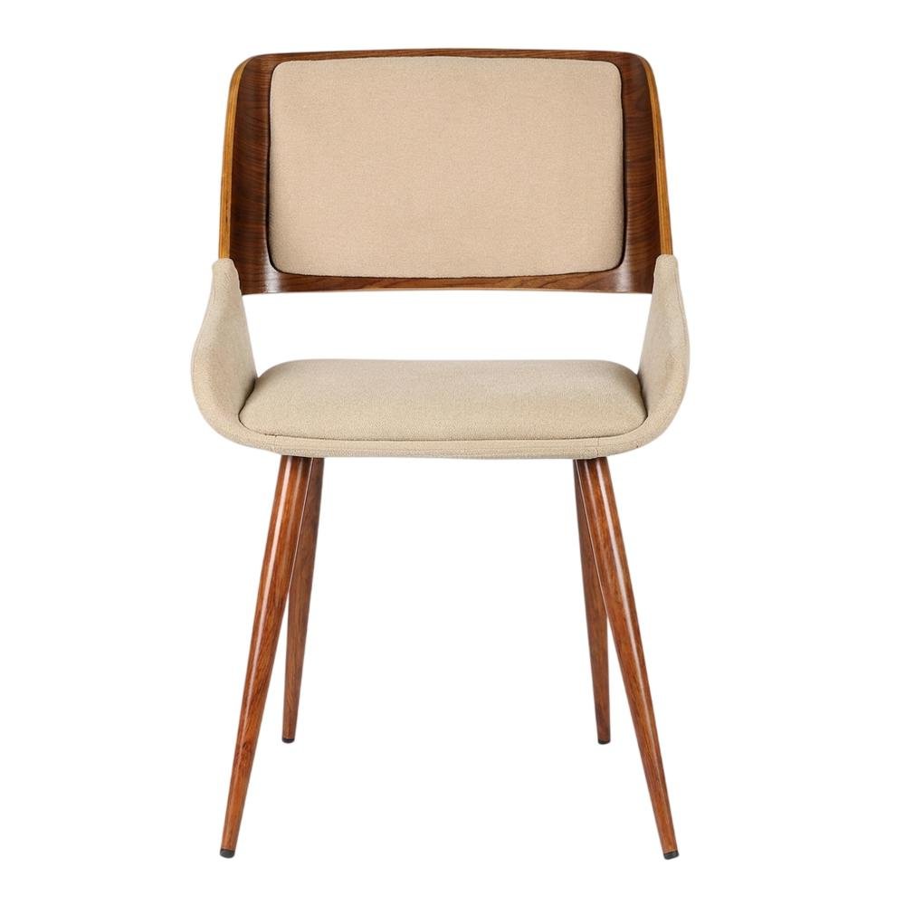 Mid-Century Modern Dining Chair in Wood with Fabric Seat and Arms, Walnut