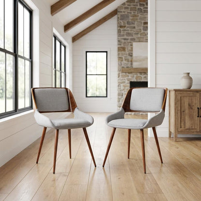 Walnut Wood Mid-Century Modern Upholstered Fabric Dining Chairs, Brown, Set of 2