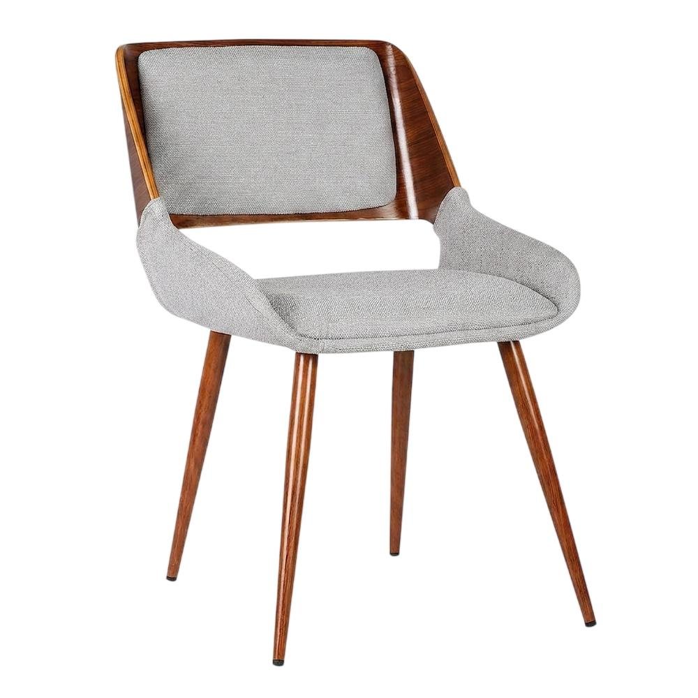 Walnut Wood Mid-Century Modern Upholstered Fabric Dining Chairs, Brown, Set of 2