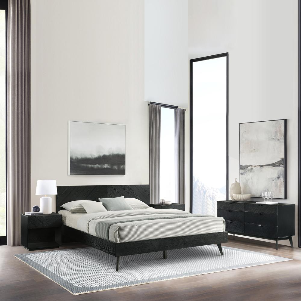Petra King Platform Wood Bed Frame in Black Finish